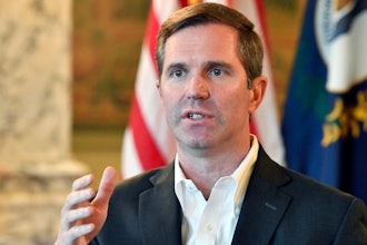 Kentucky Gov. Andy Beshear responds to a question during an interview, Dec. 19, 2023, in Frankfort, Ky.