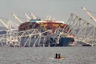 Parts of the Francis Scott Key Bridge after a container ship collided with one of the bridge’s supports, Baltimore, March 26, 2024.