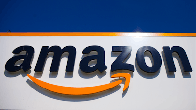 The Amazon logo is seen in Douai, northern France, Thursday, April 16, 2020.