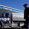 A tanker at a Chevron gas station in San Francisco, Oct. 23, 2023.