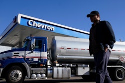 A tanker at a Chevron gas station in San Francisco, Oct. 23, 2023.