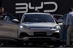 Visitors check out a BYD ATTO 3 at the Munich auto show in 2023.