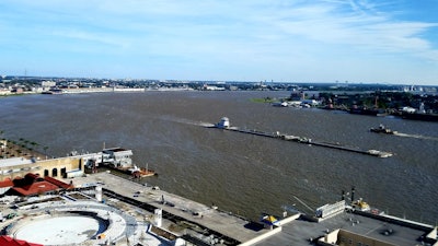 Barge on the Mississippi River, New Orleans, Aug. 2022.