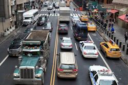 Traffic traverses 42nd Street near Grand Central Terminal, New York, Jan. 11, 2018.