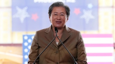 Lisa Su, CEO of Advanced Micro Devices, speaks at the Taiwan Semiconductor Manufacturing Company facility in Phoenix, Dec. 6, 2022.