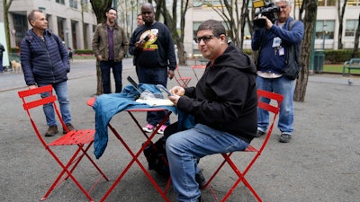 Jason Anthony, an Amazon worker and union organizer, outside the National Labor Relations Board office in New York, May 2, 2022.