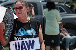 Assembly line worker Sheila Buckley on the picket line in Wentzville, Mo.