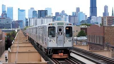 A Chicago Transit Authority train pulls into the new Damen Ave. station, Aug. 12, 2024.