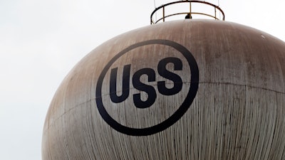 A U.S. Steel logo is seen on a water tower, May 2, 2019, at U.S. Steel's Edgar Thomson Works in Braddock, Pa.