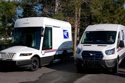 The U.S. Postal Service's next-generation delivery vehicle, left, in Kokomo, Ind., Aug. 29, 2024.