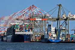 Container ships docked at the Port of New York and New Jersey, Elizabeth, N.J., May 20, 2021.