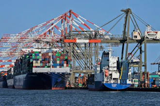 Container ships docked at the Port of New York and New Jersey, Elizabeth, N.J., May 20, 2021.