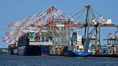 Container ships docked at the Port of New York and New Jersey, Elizabeth, N.J., May 20, 2021.