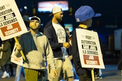 Striking Philadelphia longshoreman picket outside the Packer Avenue Marine Terminal Port, Oct. 01, 2024.