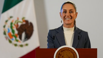 Mexican President Claudia Sheinbaum gives a media briefing from the National Palace in Mexico City, Oct. 2, 2024.