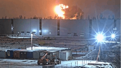 Photo taken from video of a DHL cargo plane crash near Vilnius, Lithuania, Nov. 25, 2024.