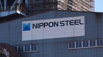 Logo of Nippon Steel on the exterior of Blast Furnace No. 1 at the company's Kashima Plant in Kashima, Japan on Friday, Dec. 6, 2024.