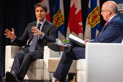 Canadian Prime Minister Justin Trudeau at a fireside chat with the Halifax Chamber of Commerce, Halifax, Nova Scotia, Dec. 9, 2024.