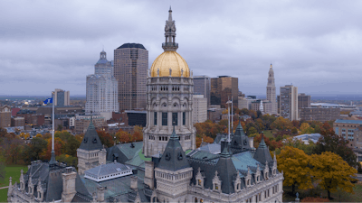 Aerial view of the Connecticut statehouse and downtown Hartford.
