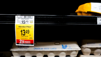 An empty shelf of free range eggs is seen at a Safeway, Monday, Jan. 27, 2025, in Seattle.
