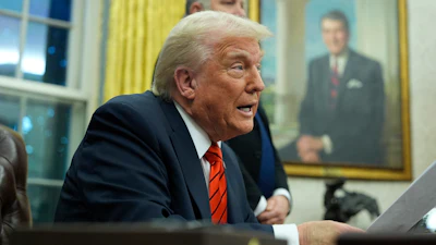 President Trump in the Oval Office at the White House, Feb. 10, 2025.