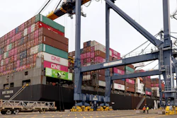 A cargo ship is plugged in to an electric grid at the Yusen Terminal in the Port of Los Angeles, San Pedro, Calif., March 11, 2025.