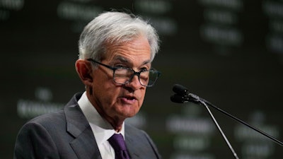 Chair of the Board of Governors of the Federal Reserve System Jerome Powell speaks during an event hosted by the Economic Club of Chicago, April 16, 2025.