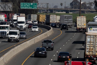 Vehicles move along the 710 highway, Long Beach, Calif., March 10, 2025.