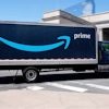 An Amazon truck drives in in Philadelphia, Friday, April 30, 2021.