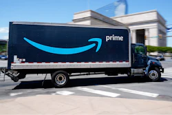 An Amazon truck drives in in Philadelphia, Friday, April 30, 2021.