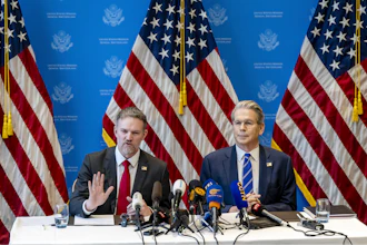 U.S. Trade Representative Jamieson Greer, left, and U.S. Treasury Secretary Scott Bessent at a press conference in Geneva, Switzerland, May 12, 2025.
