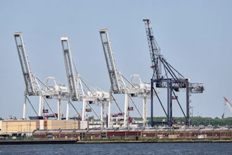 Container cranes sit idle at the port of New York & New Jersey, Bayonne, N.J., May 12, 2025.