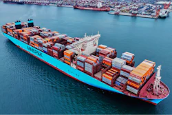 A container ship sails off a port in Qingdao in east China's Shandong province on Wednesday, May 7, 2025.