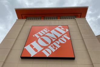A Home Depot sign on its facade, May 14, 2021, North Miami, Fla.