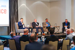 From left, Paul Meo of NTN Bearing Corp. of Canada moderates a panel featuring PTDA members Brent Pope, Motion; Todd Carroll, B&B Manufacturing; and Bill Shepard, BDI.