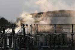 Smoke rises from the North Hyde electrical substation, which caught fire last night, leading to the closure of the Heathrow Airport, in London, March 21, 2025.