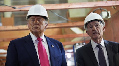 Federal Reserve Chairman Jerome Powell speaks alongside President Trump during a visit to the Federal Reserve, July 24, 2025, Washington.