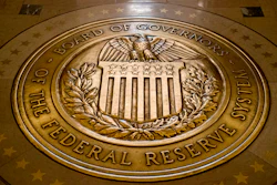 In a Feb. 5, 2018, file photo, the seal of the Board of Governors of the United States Federal Reserve System at the Marriner S. Eccles Federal Reserve Board Building, Washington.