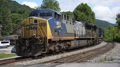 A CSX freight pulls through Ohiopyle, Pa., Aug. 19, 2025.