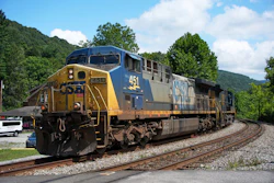A CSX freight pulls through Ohiopyle, Pa., Aug. 19, 2025.