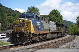 A CSX freight pulls through Ohiopyle, Pa., Aug. 19, 2025.