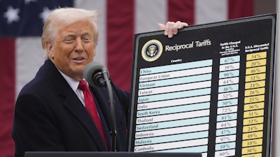 President Trump speaks during an event to announce new tariffs in the Rose Garden at the White House, April 2, 2025.