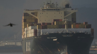 A container ship departs from the port of Santos in Brazil, April 1, 2025.