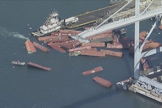 Several shipping containers have fallen off a cargo ship and into the water at the Port of Long Beach, Calif., on Tuesday, Sept. 9, 2025.