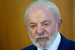 Brazil President Luiz Inacio Lula da Silva gives a joint statement with Nigeria's President Bola Tinubu, Planalto presidential palace, Brasilia, Brazil, Aug. 25, 2025.