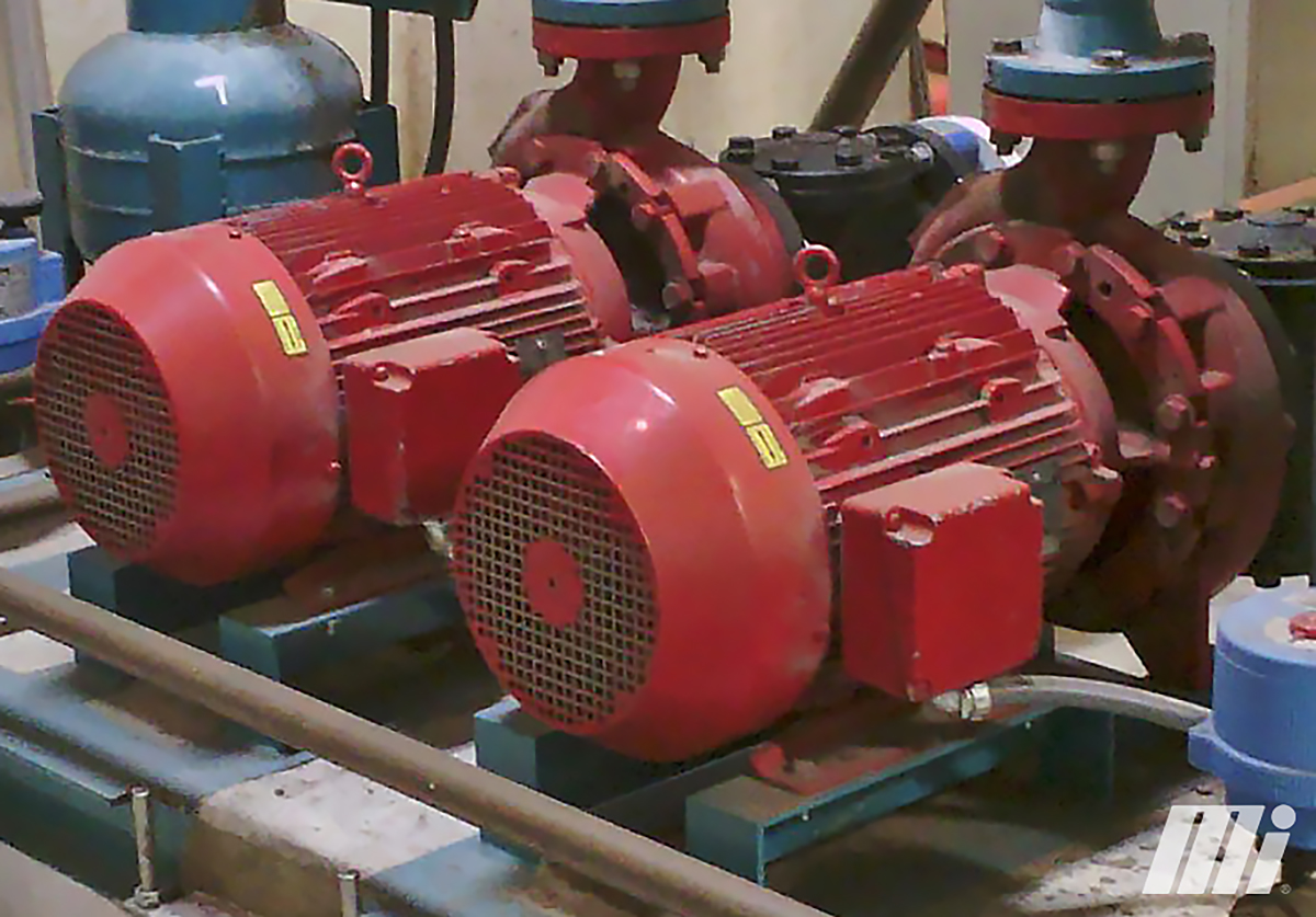 Figure 1. Shown are two electrical motors commonly found in pump systems. The thermal image identifies a temperature contrast that can reveal early signs of imbalance, amp overload or bearing failure before they cause critical downtime.