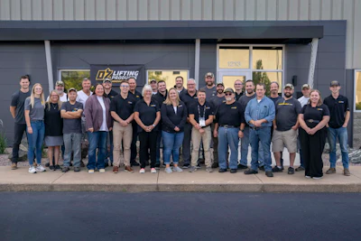 OZ Lifting Products staff outside the new Innovation Drive building.