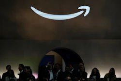 An Amazon logo is seen at an Amazon event in New York, Sept. 30, 2025.