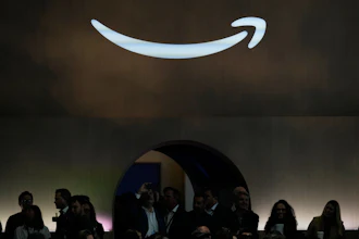 An Amazon logo is seen at an Amazon event in New York, Sept. 30, 2025.