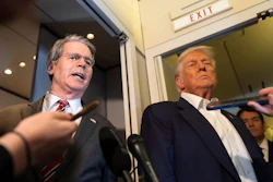 Treasury Secretary Scott Bessent, left, and President Donald Trump aboard Air Force One while traveling from Kuala Lumpur, Malaysia, to Tokyo, Oct. 27, 2025.